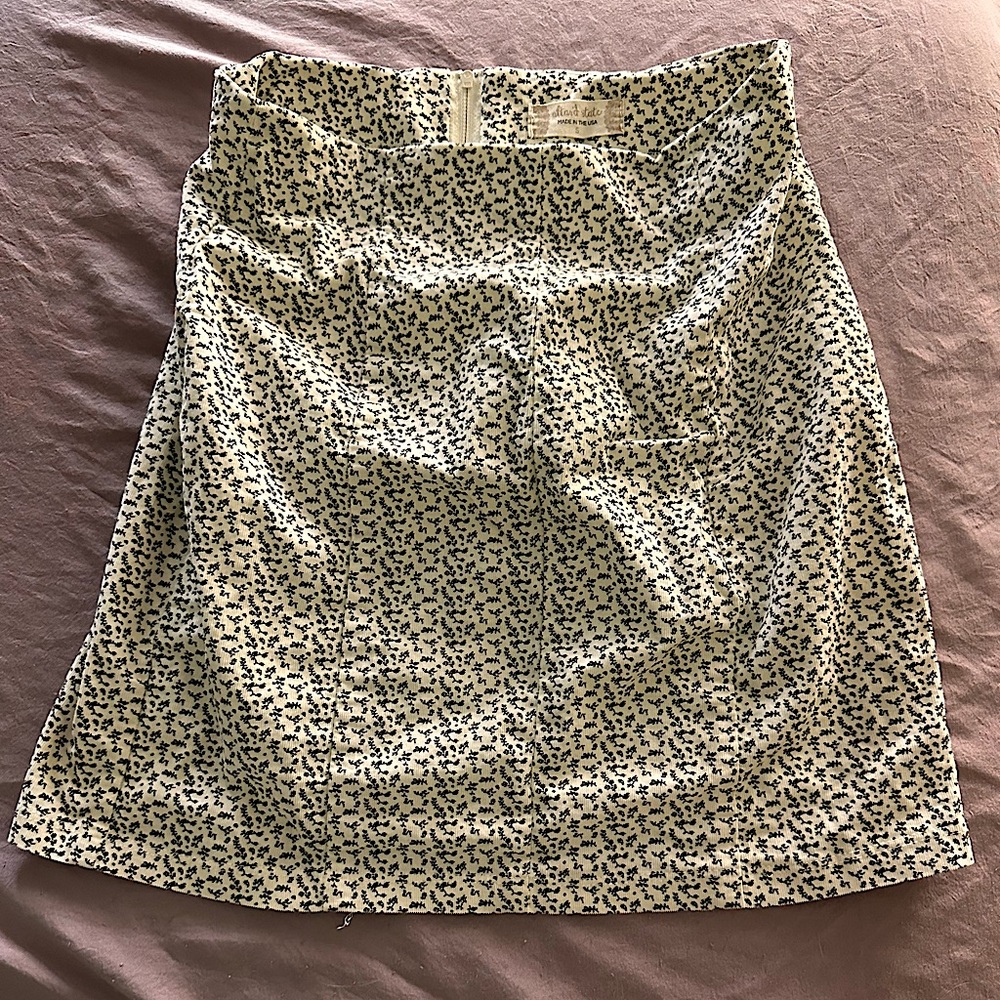altar’d state cream corduroy & black flowers mini skirt